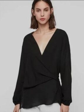 Jon & Anna Black V-Neck Long Sleeve Blouse - Women's Top
